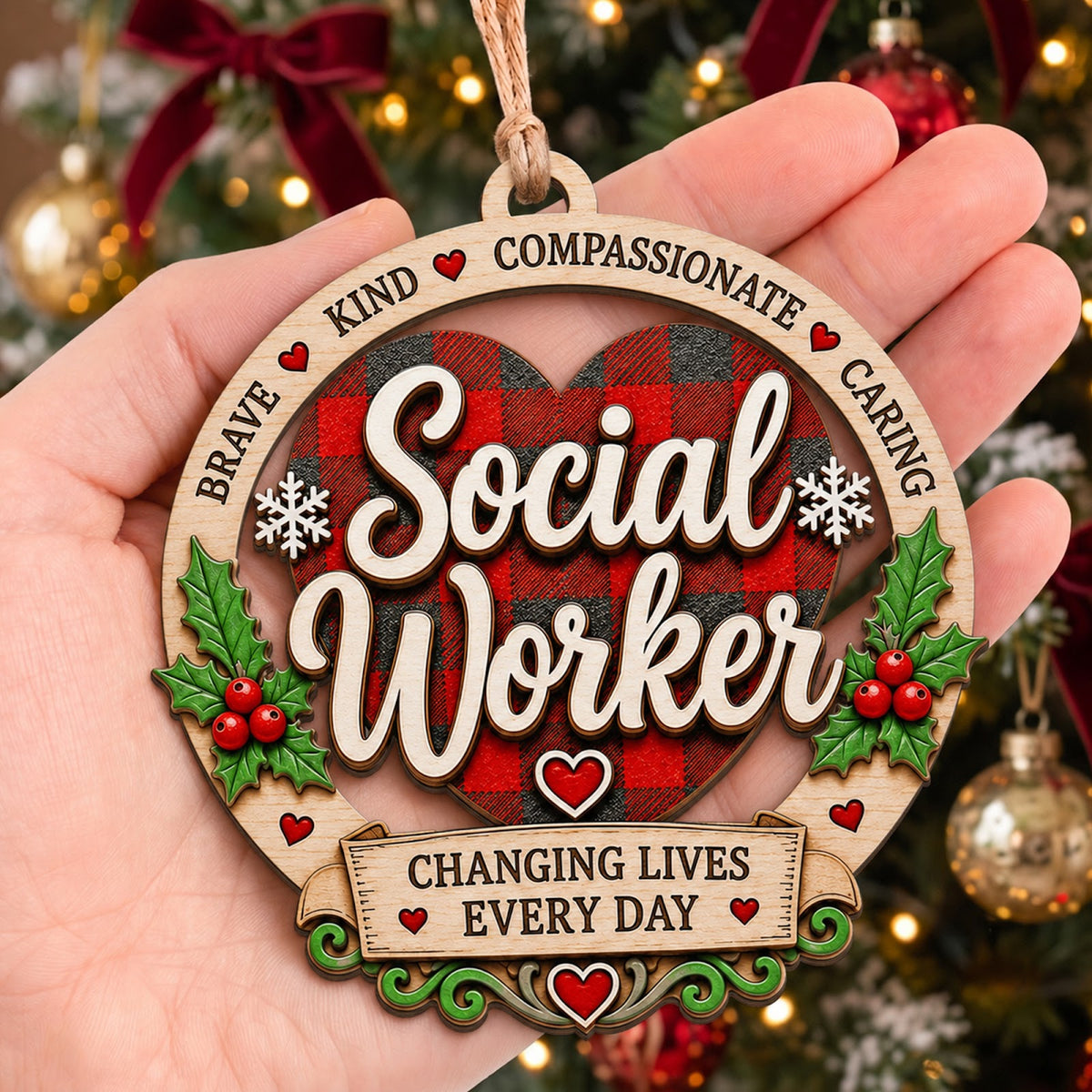 Social Worker Wood Christmas Ornament
