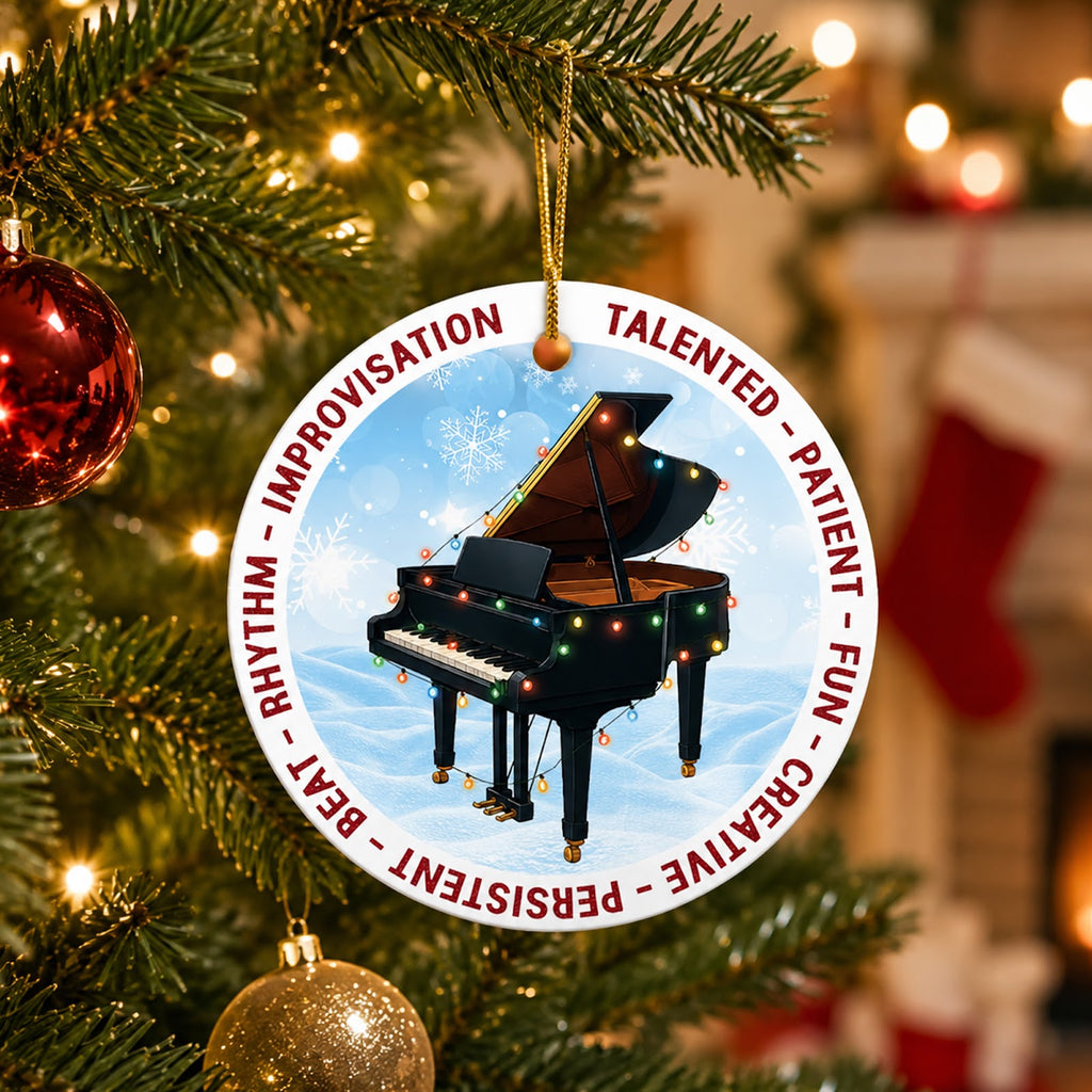 Piano Christmas Ornament, Grand Piano Teacher Pianist Gift, Ceramic Hanging Tree Decoration