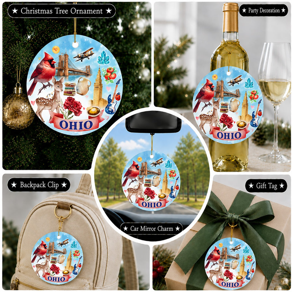 Ohio Christmas Ornament, State Souvenir Keepsake Gift, Ceramic Hanging Tree Decoration