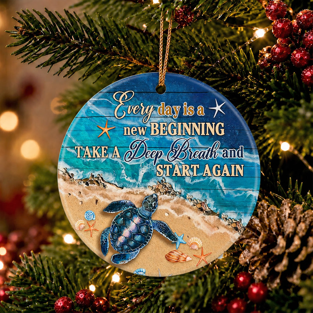 Sea Turtle Christmas Ornament, Beach Inspirational Coastal Gift, Ceramic Tree Decoration