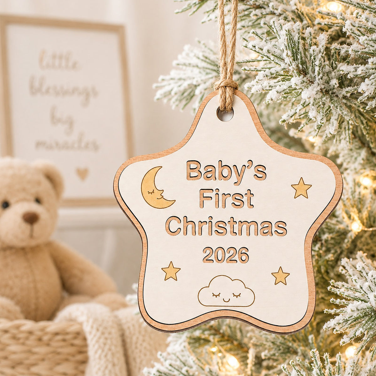 Baby's First Christmas Ornament, Newborn Milestone Gift, Wood Hanging Tree Decoration