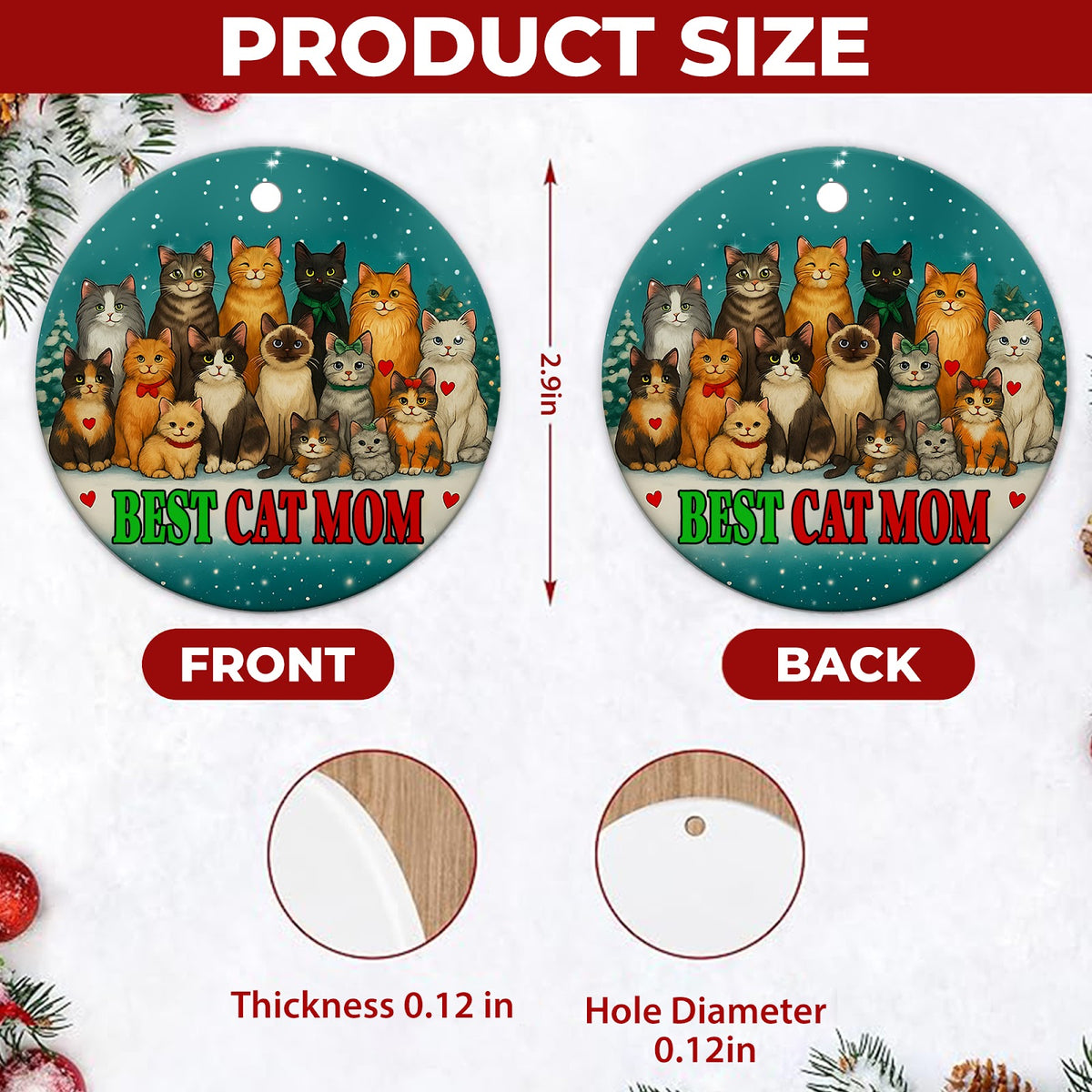 Cat Mom Christmas Ornament, Best Cat Mom Keepsake Gift, Ceramic Hanging Tree Decoration