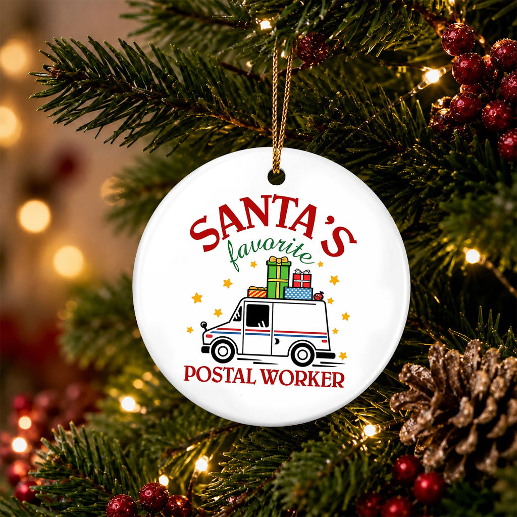 Postal Worker Christmas Ornament, Santas Favorite Mail Carrier, Ceramic Hanging Tree Decoration