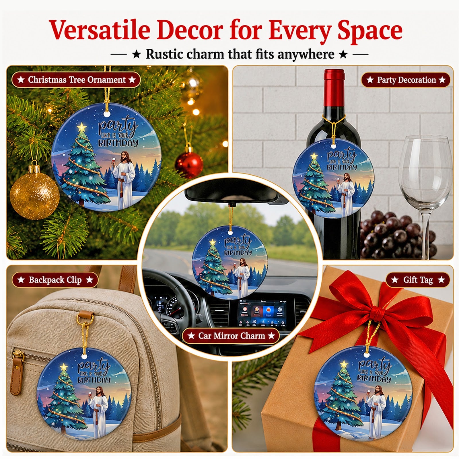 Religious Christmas Ornament, Reason For The Season Gift, Ceramic Hanging Tree Decoration