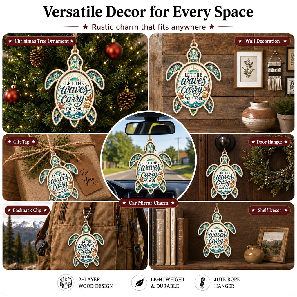 Turtle Soul Christmas Ornament, Ocean Lover Holiday Gift, Wood Hanging Tree Decoration