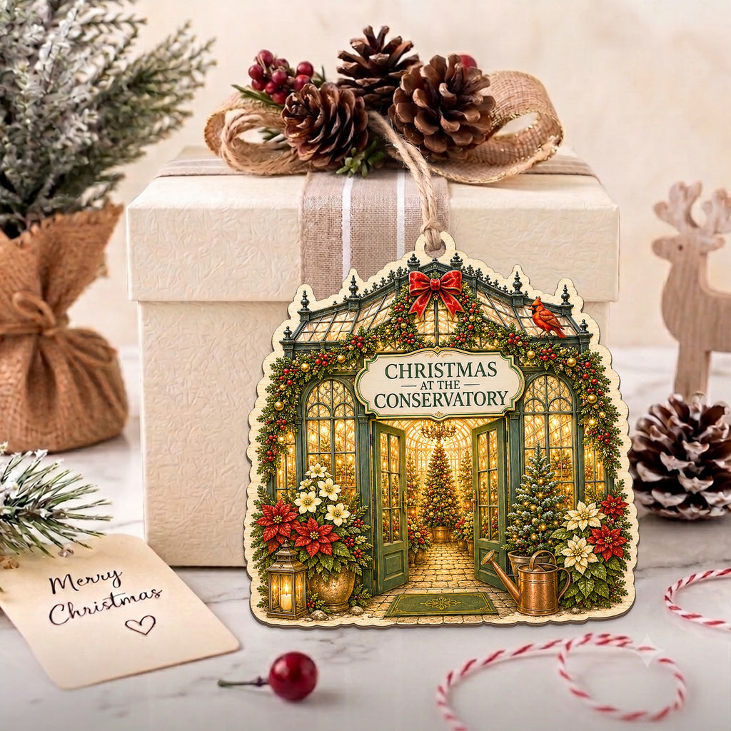 Christmas Conservatory Garden Christmas Ornament, Garden Conservatory Keepsake, Wood Ornament