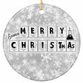 The Greeting Spelled Entirely in Periodic Table Element Tiles Beside a Bubbling Flask. Ceramic Keepsake for Chemists.