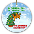 Oh Christmas Tree, Your Ornaments Are History. Orange Tabby Toppling the Tree, Ceramic Keepsake for Cat Owners.