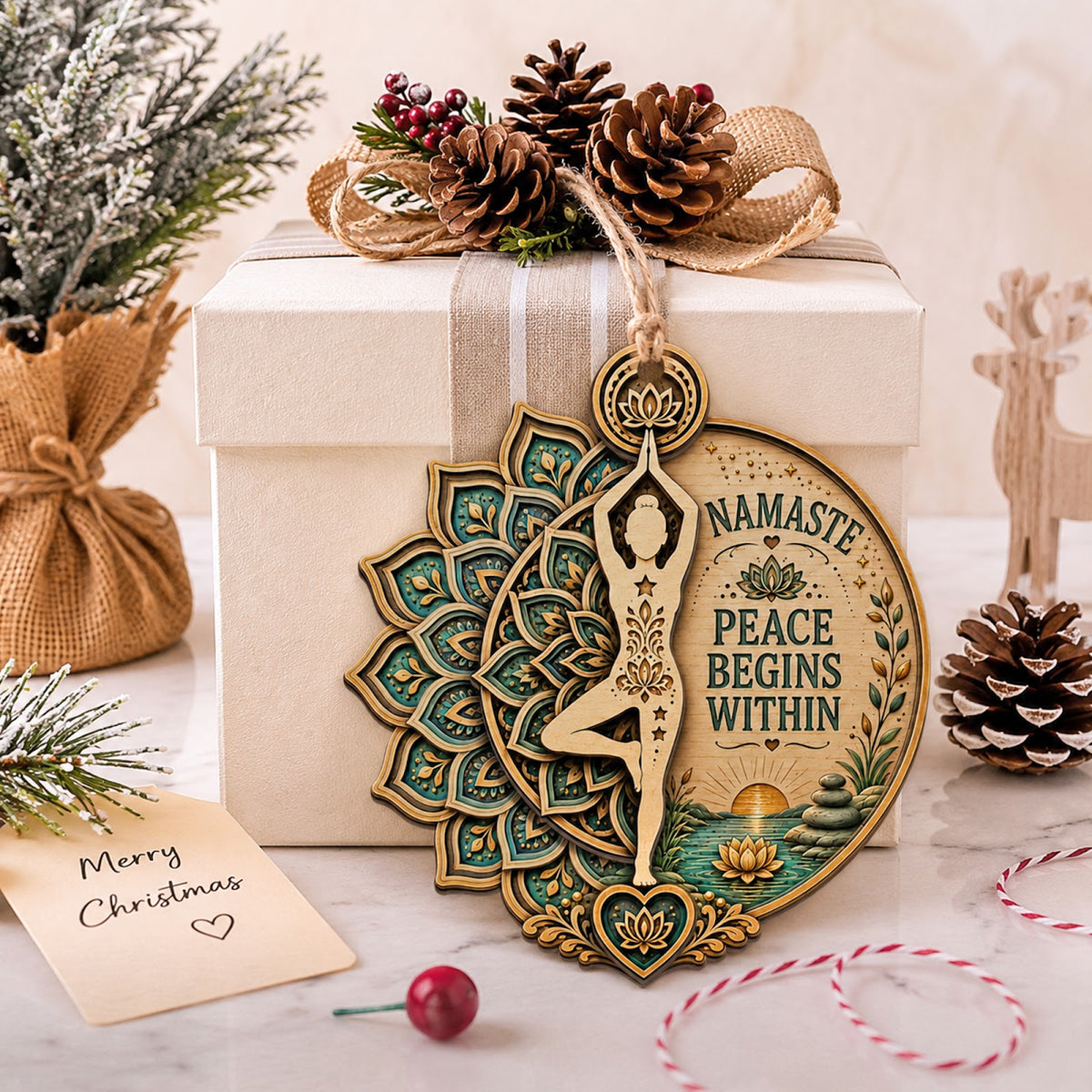 Yoga Mandala Wood Christmas Ornament
