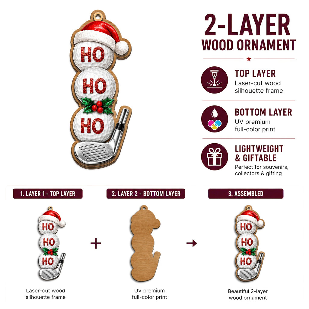 Golf Ball Snowman Wood Christmas Ornament