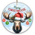 Broad-Antlered Moose in a Santa Hat With Baubles Hanging From the Tines. Ceramic Keepsake for Cabin Decor.