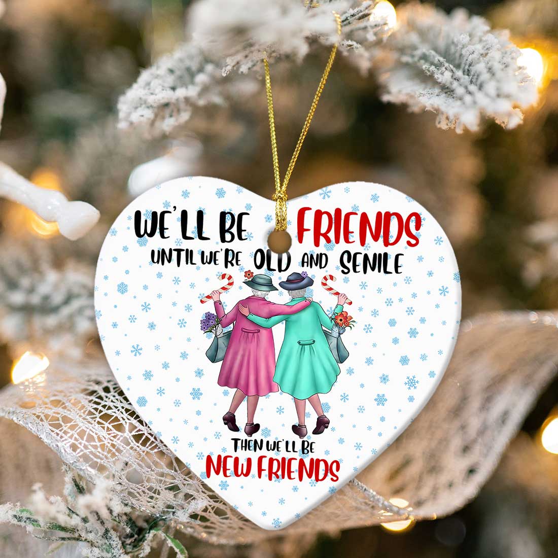 Best Friend Christmas Ornament, Funny Old And Senile Heart Gift, Ceramic Tree Decoration