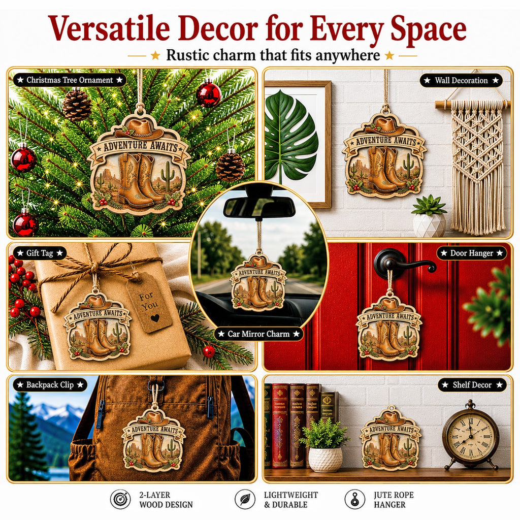 Country Christmas Western Christmas Ornament, Farmhouse Holiday Keepsake, Wood Tree Decoration