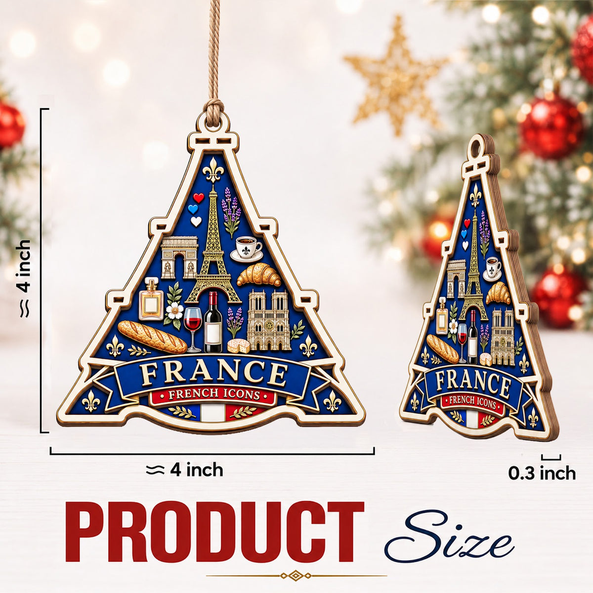 Switzerland Christmas Ornament, Matterhorn Alps and Ski Souvenir Gift, Wood Tree Decoration