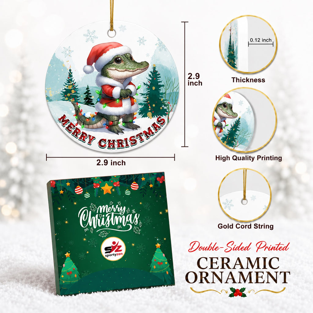 Alligator Christmas Ornament, Southern Santa Suit Gift, Ceramic Hanging Tree Decoration