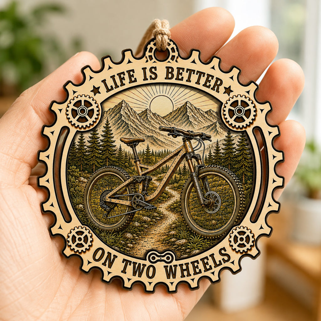 MTB Mountain Bike Trail Rider Christmas Ornament, Singletrack Keepsake, Wood Tree Decoration