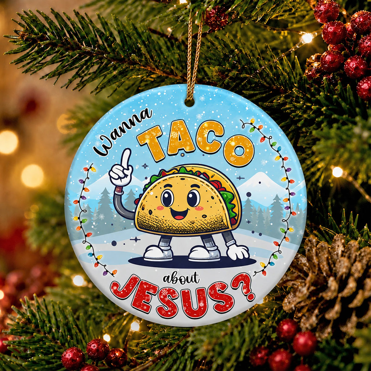 Taco Christmas Ornament, Funny Christian Food Pun Gift, Ceramic Hanging Tree Decoration