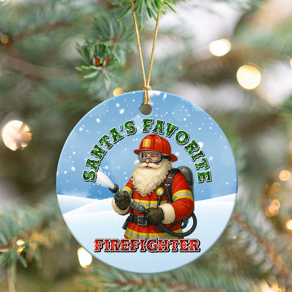 Firefighter Christmas Ornament, Santas Favorite Fireman, Ceramic Hanging Tree Decoration