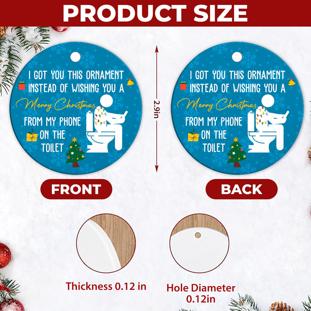Funny Christmas Ornament, Phone On The Toilet Gag Gift, Ceramic Hanging Tree Decoration