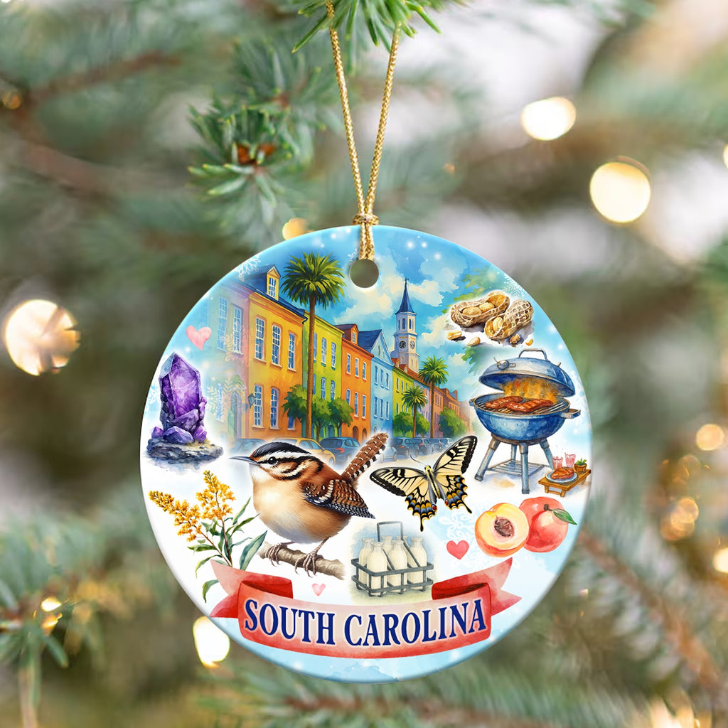 South Carolina Christmas Ornament, State Souvenir Keepsake Gift, Ceramic Tree Decoration