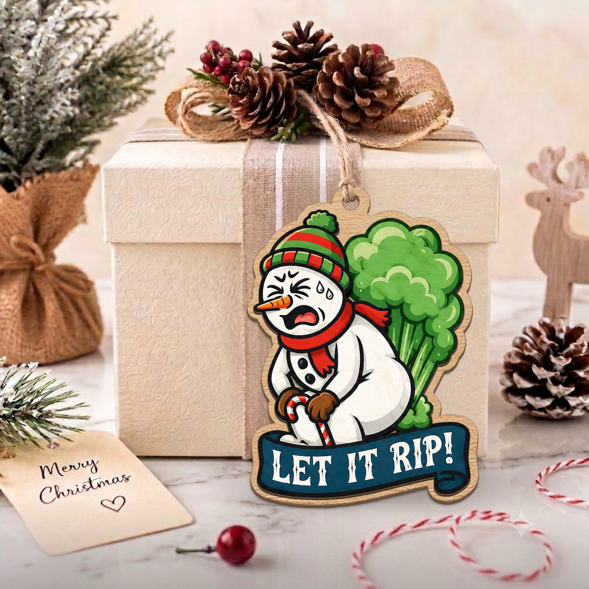 Let It Rip Funny Novelty Humor Christmas Ornament, Potty Humor Keepsake, Wood Tree Decoration