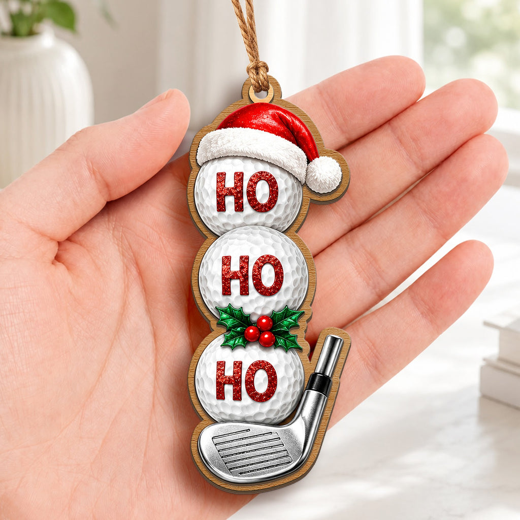 Golf Ball Snowman Wood Christmas Ornament