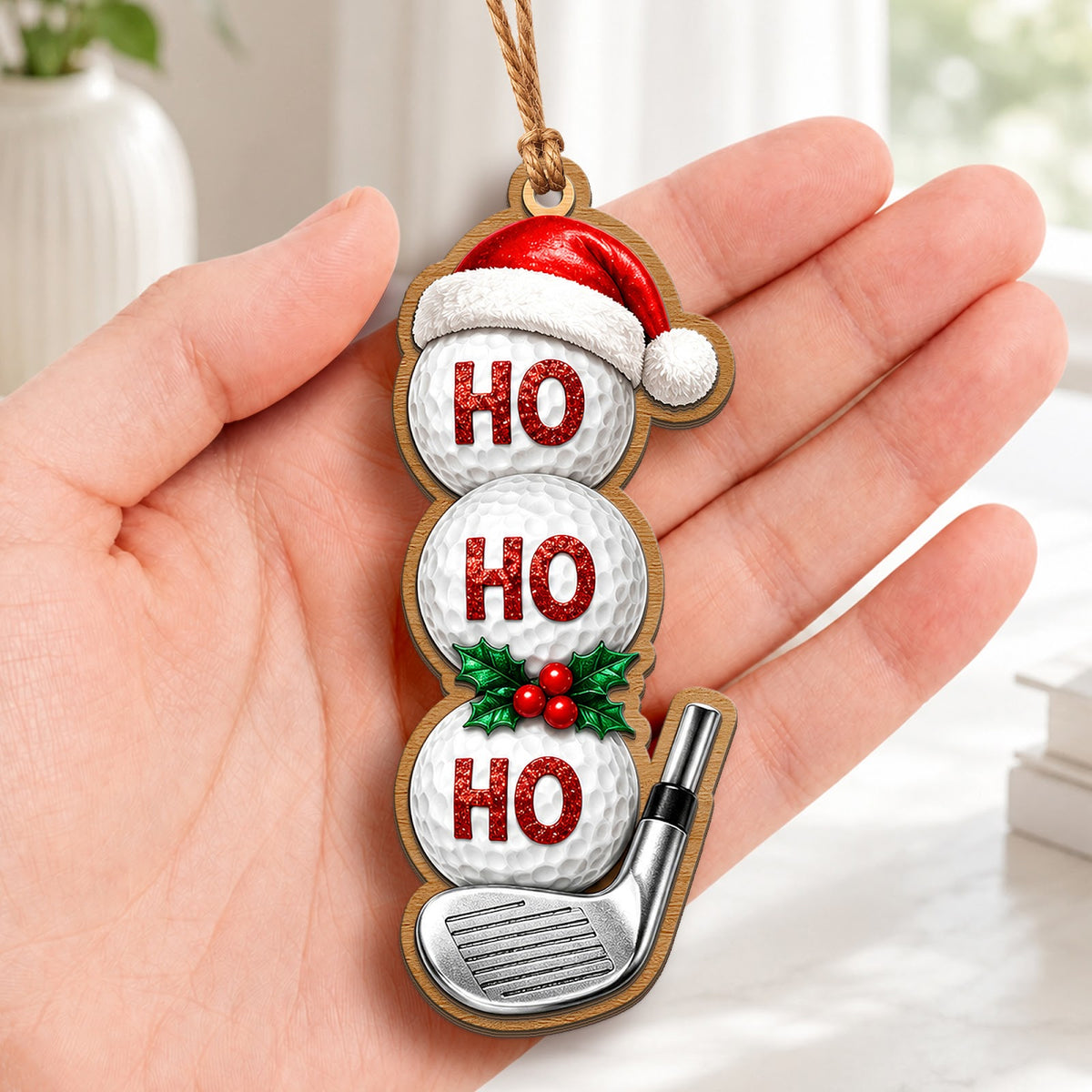 Golf Ball Snowman Wood Christmas Ornament