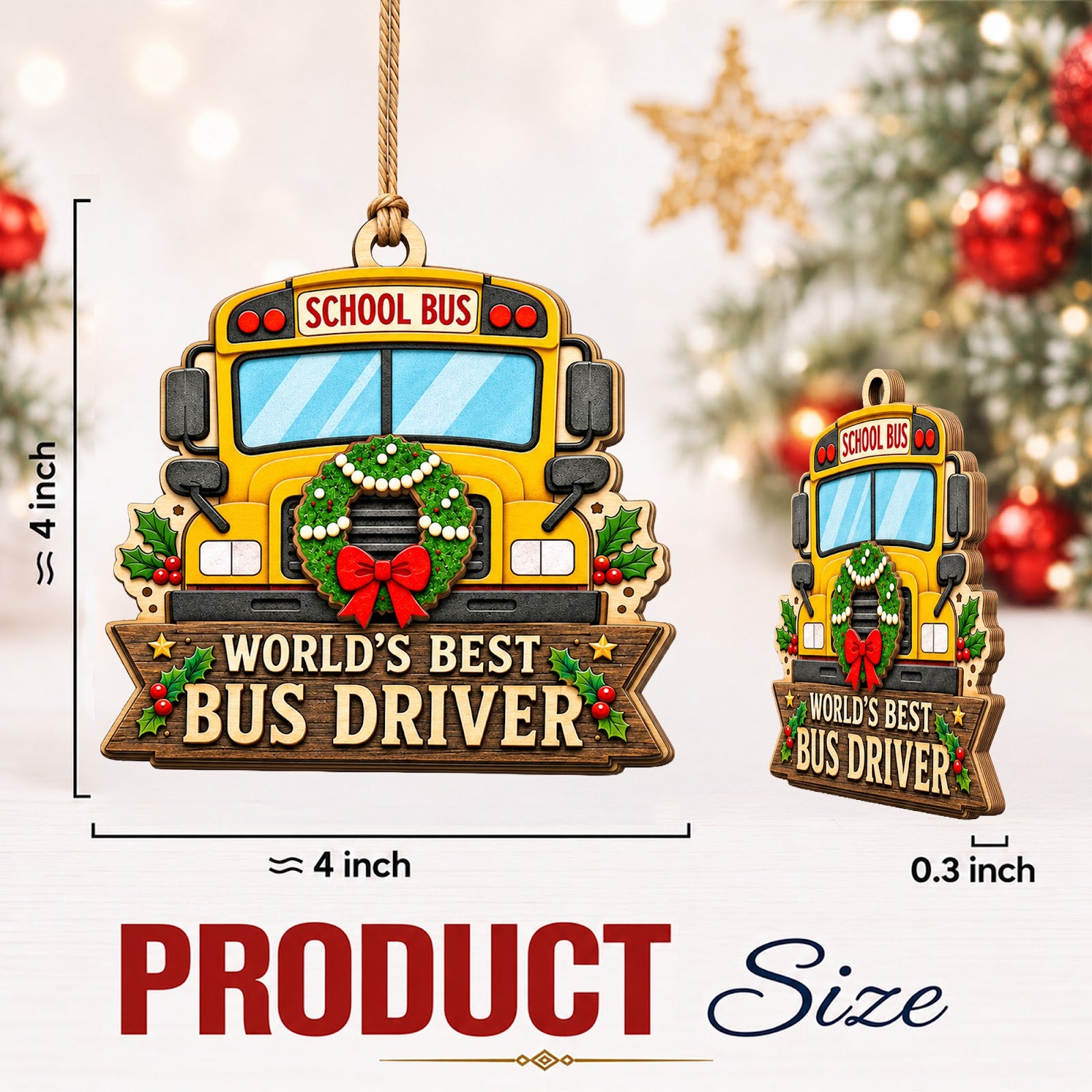 School Bus Driver Wood Christmas Ornament