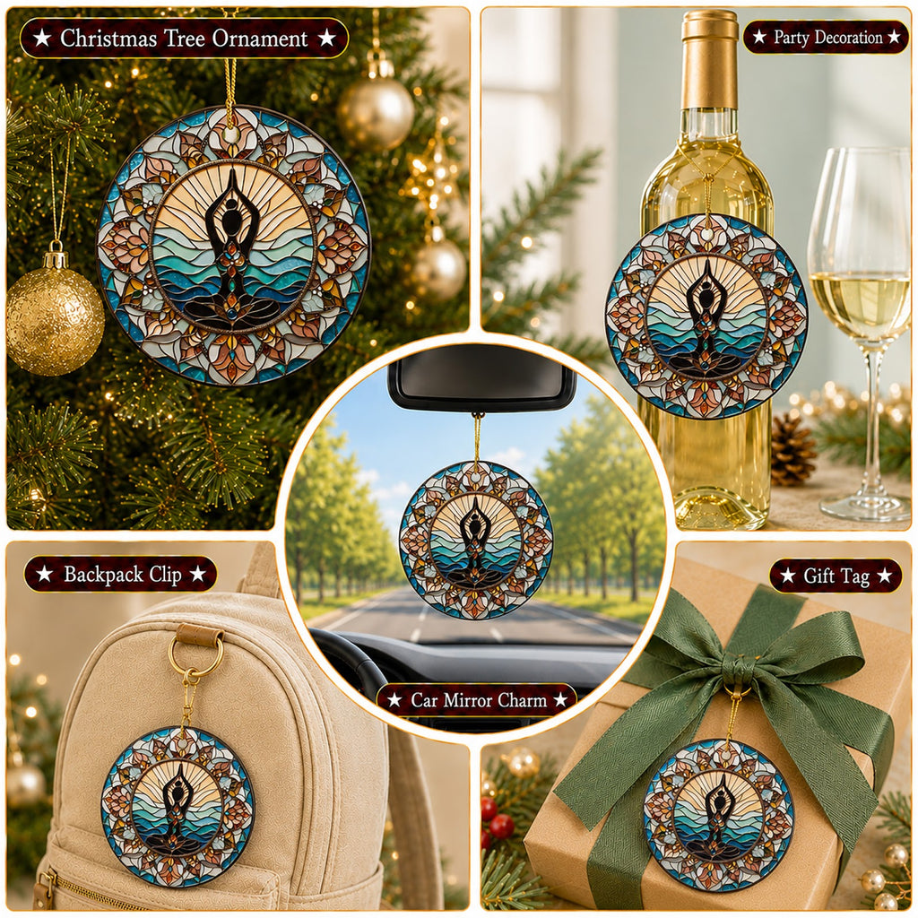 Yoga Christmas Ornament, Chakra Lotus Meditation Gift, Ceramic Hanging Tree Decoration