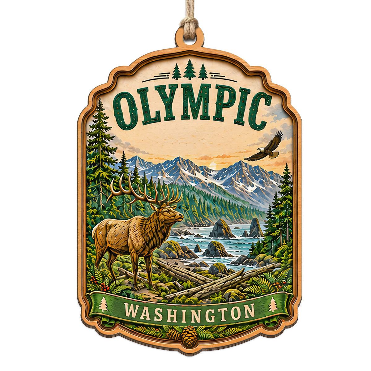 Old Growth Rainforest With an Alpine Peak and the Pacific Shoreline. Wood Keepsake for Northwest Hikers.