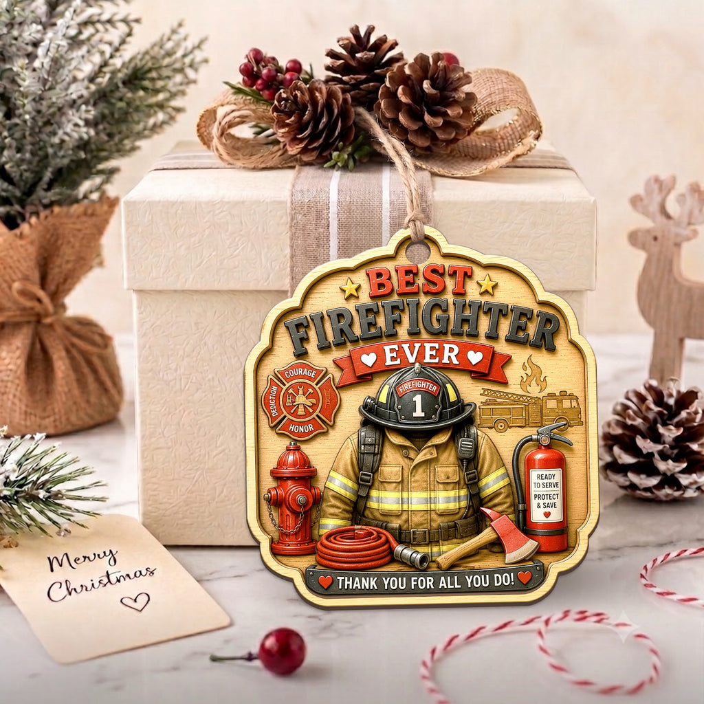Firefighter Wood Christmas Ornament
