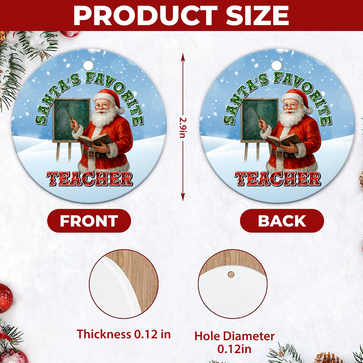 Teacher Christmas Ornament, Santas Favorite Teacher, Ceramic Hanging Tree Decoration