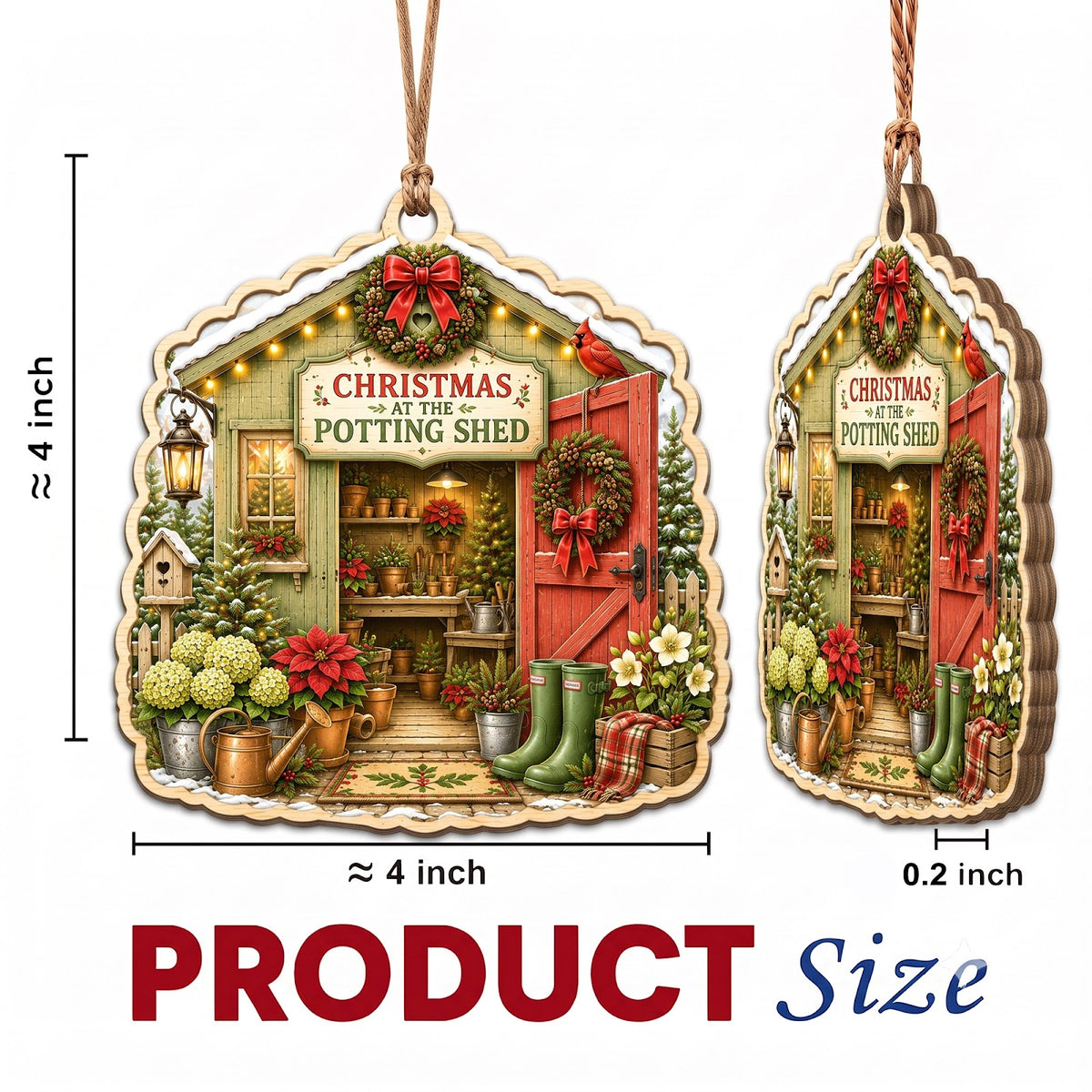 Potting Shed Garden Floral Christmas Ornament, Stocking Stuffer For Gardener, Wood Ornament