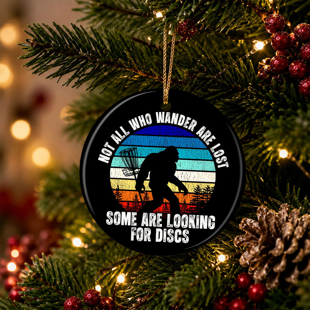 Disc Golf Christmas Ornament, Funny Bigfoot Retro Gift, Ceramic Hanging Tree Decoration