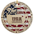 Bold USA Lettering With Stars Over a Folded Flag Inside a Carved Seal. Ceramic Patriotic Keepsake.
