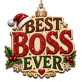 Scalloped Plaque Reads Best Boss Ever With Glitter Text And Stars. Festive Gift For Bosses And Managers.
