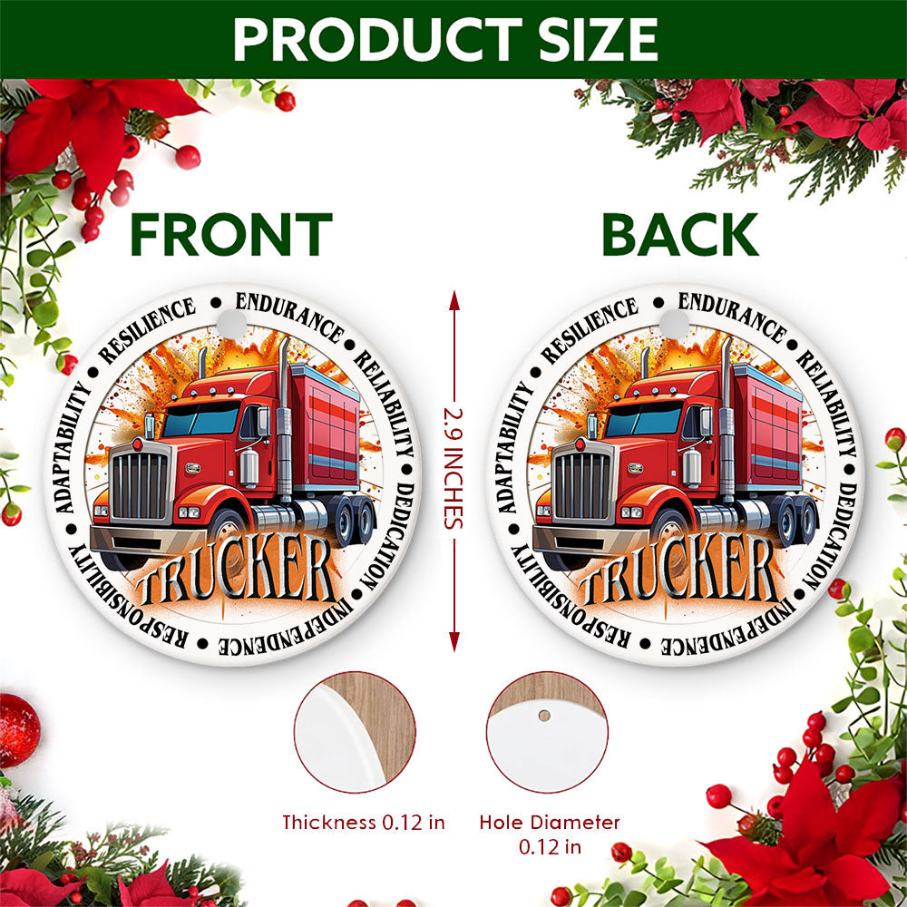 Trucker Christmas Ornament, Semi Truck Driver Gift Idea, Ceramic Hanging Tree Decoration