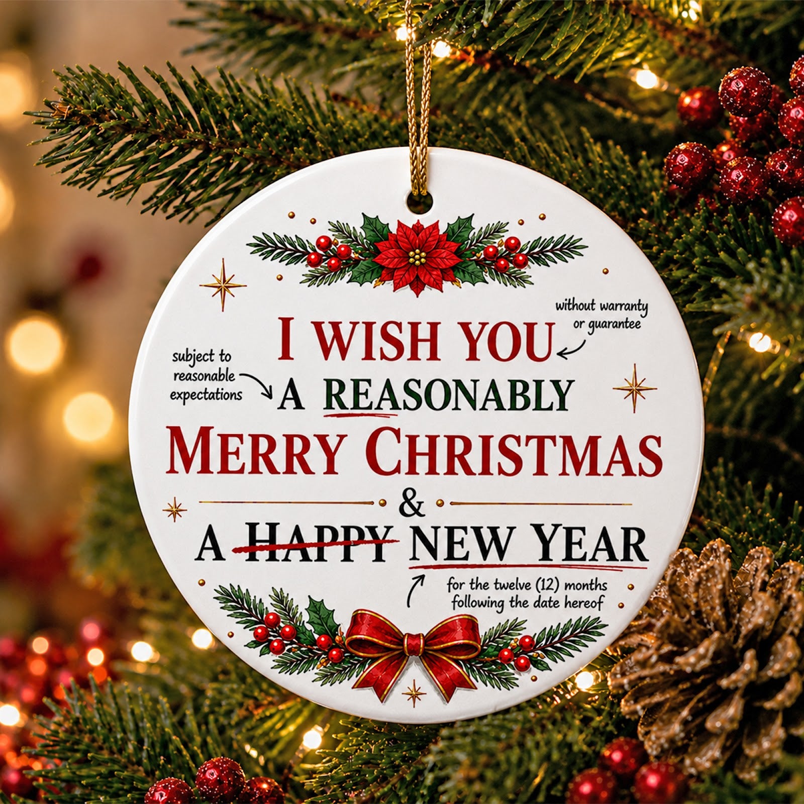 A Reasonably Merry Christmas Ornament, Funny Lawyer Gift, Ceramic Hanging Tree Decoration