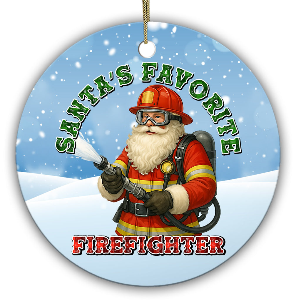 Santa in Full Turnout Gear Working a Hose Nozzle. Ceramic Keepsake for Career and Volunteer Firefighters.
