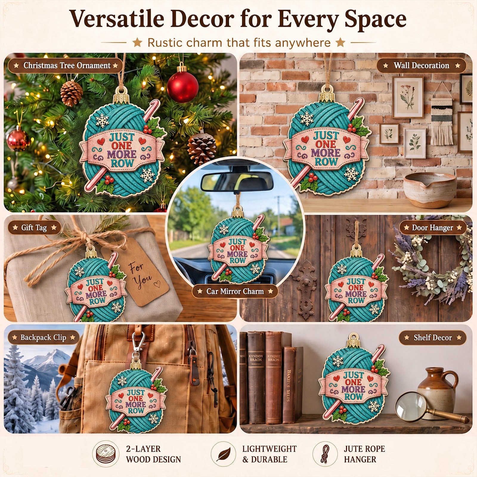 Crochet Wood Christmas Ornament