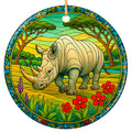 Gray Rhinoceros in Profile on Golden Grassland With Acacia Trees. Ceramic Keepsake for Safari Fans.