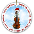 Wooden Violin in String Lights With a Santa Hat on Its Scroll. Ceramic Keepsake for Violinists.