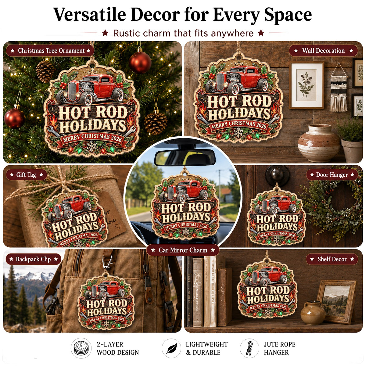 Hot Rod Classic Car Custom Christmas Ornament, Stocking Stuffer For Car Guy, Wood Ornament