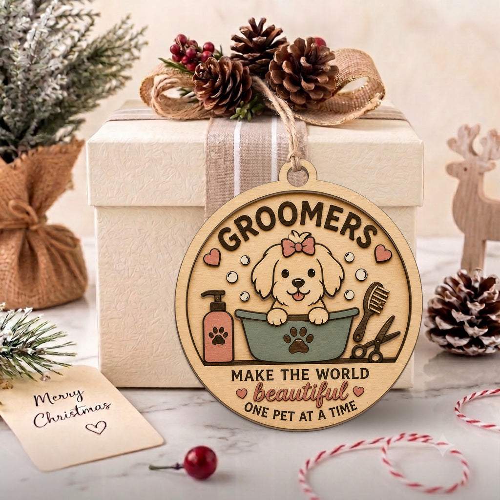 Pet Groomer Wood Christmas Ornament