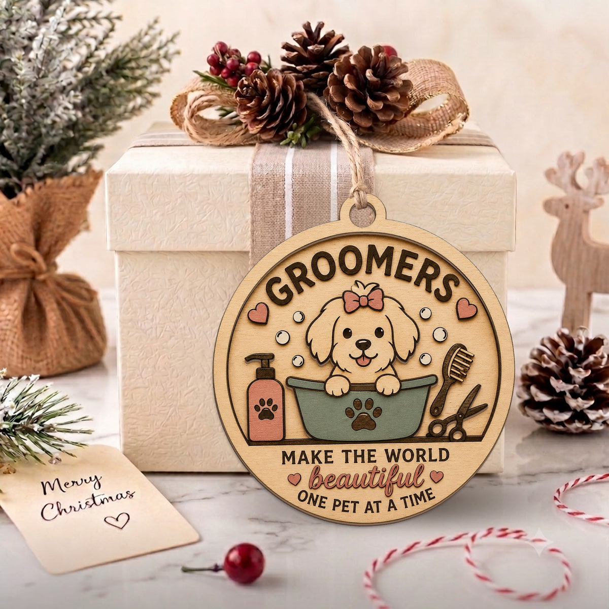 Pet Groomer Wood Christmas Ornament