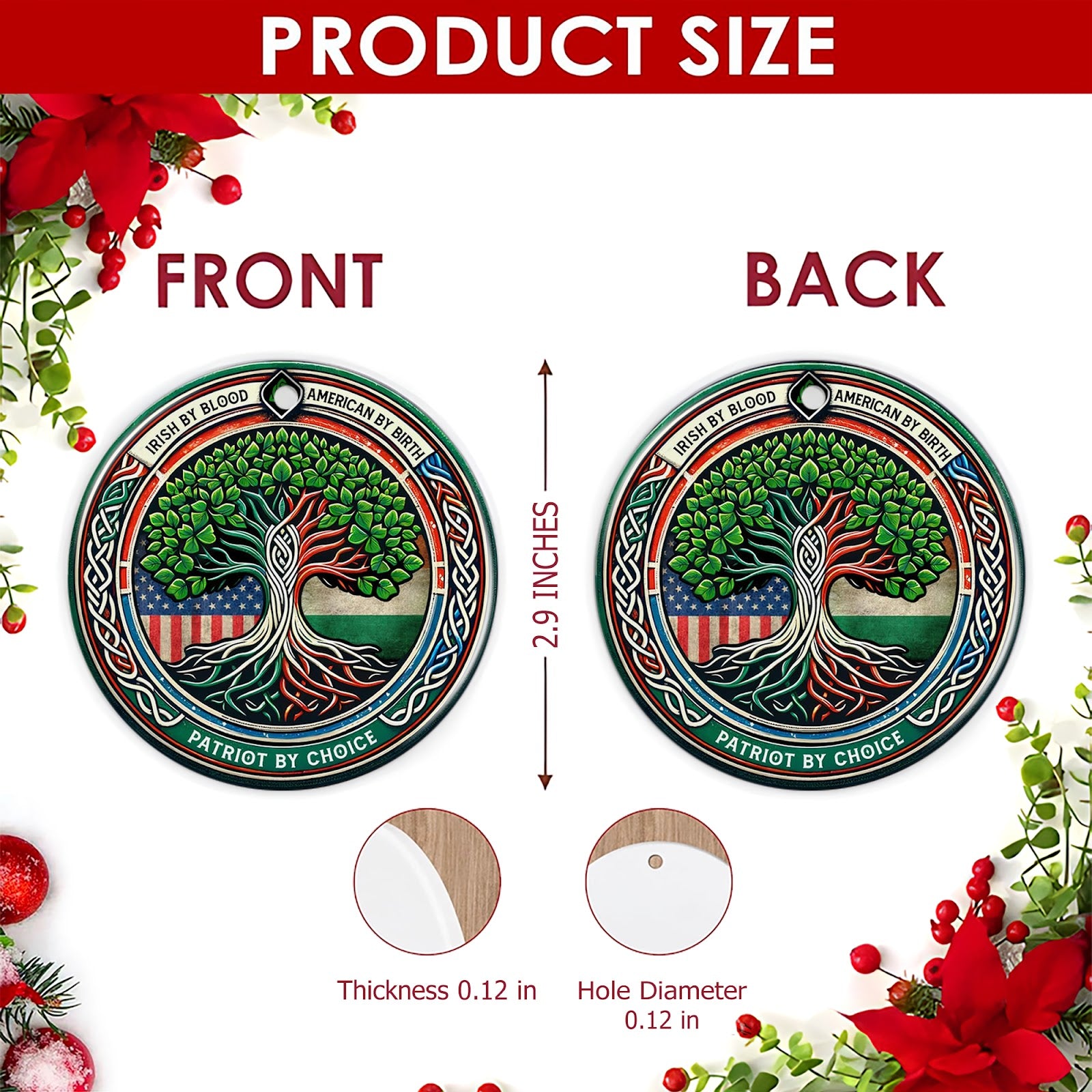 Irish American Christmas Ornament, Celtic Tree Of Life, Ceramic Hanging Tree Decoration