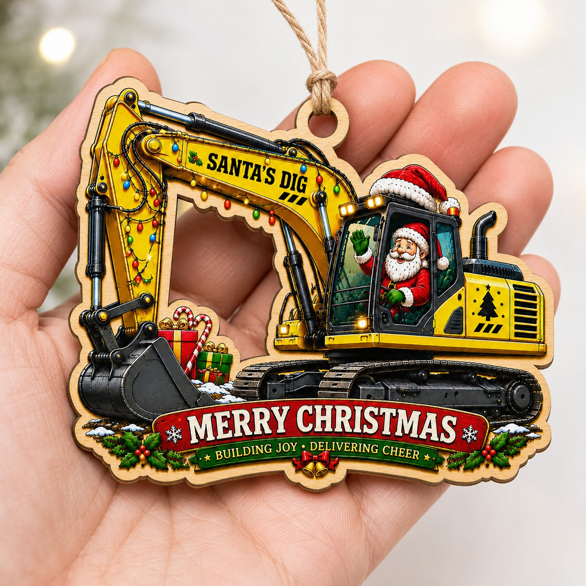 Construction Crew Builder Christmas Ornament, Stocking Stuffer For Builder, Wood Ornament