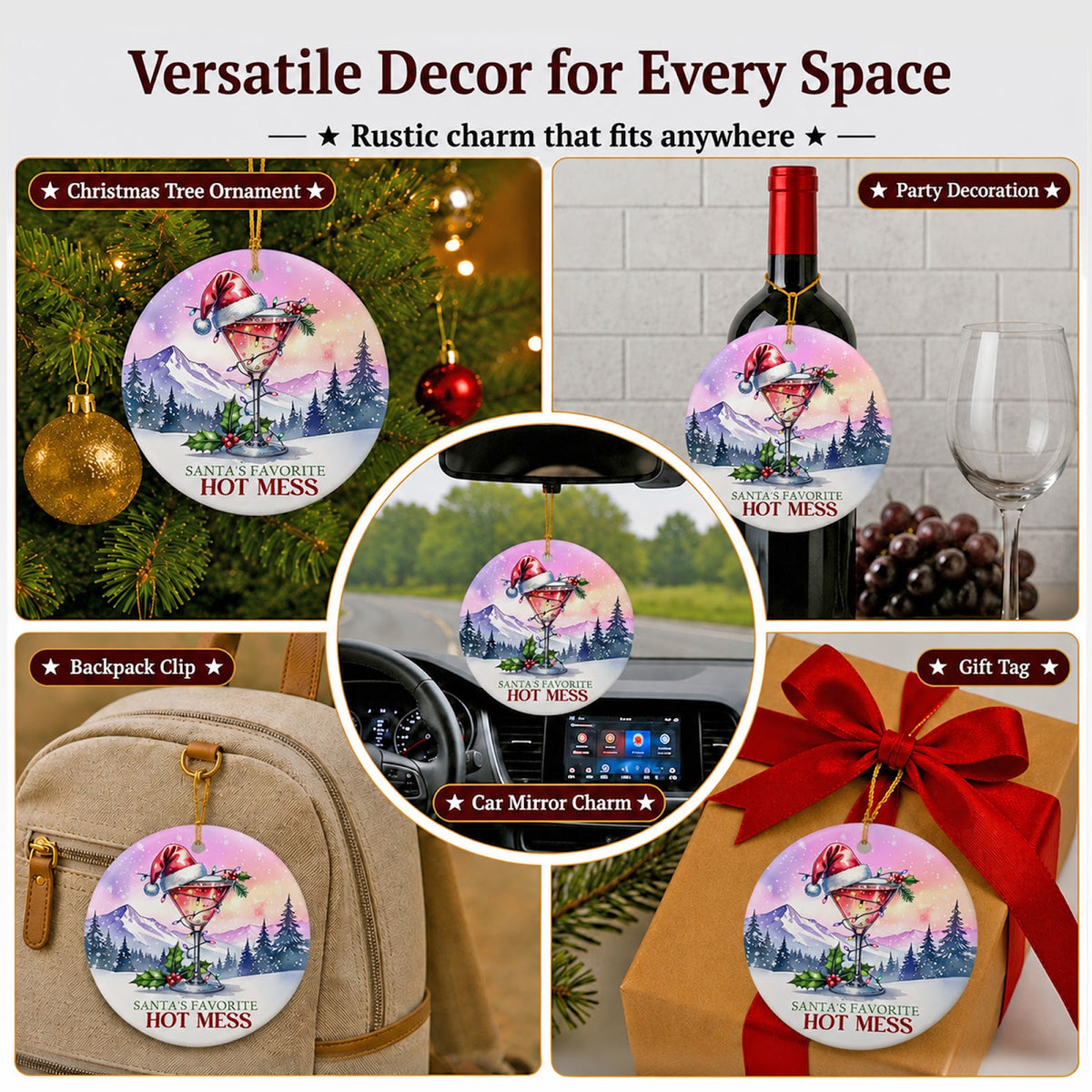 Cocktail Christmas Ornament, Funny Party Host Novelty Gift, Ceramic Hanging Tree Decoration