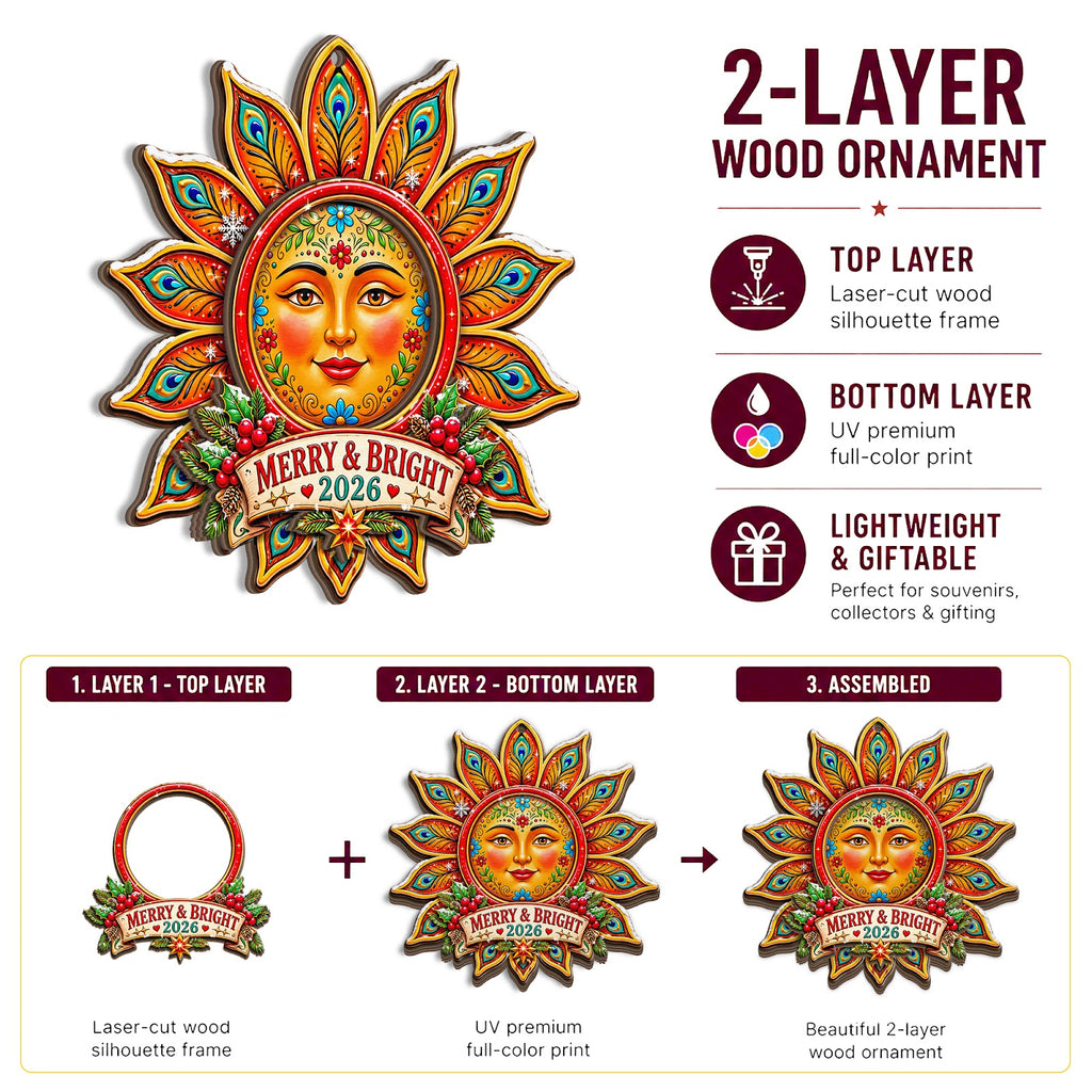 Sunflower Nature Boho Floral Christmas Ornament, Garden Floral Keepsake, Wood Tree Decoration