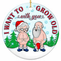 An Elderly Couple Caught Wide-Eyed in the Snow With Only a Santa Hat to Spare. Adults-Only Ceramic Keepsake.
